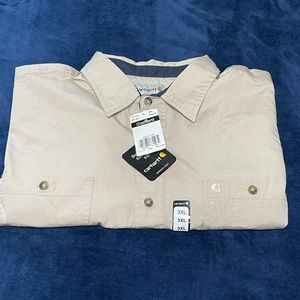 Carhartt Mens Shirt Beige Khaki 3XL Regular Long Sleeve Button Up Pockets S207